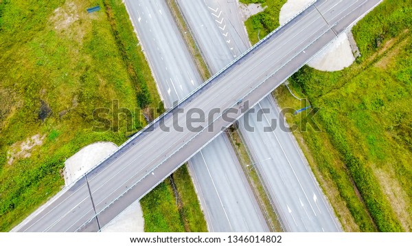Aerial view of the big skyway road\
in the city the big road with cars passing by in\
Ireland