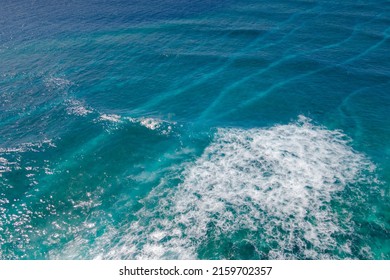 Aerial View Of Big Turquoise Wave Of Indian Ocean In Maldives. Exotic Tropical Landscape From Above. Summer Holiday Or Vacation Travel Concepts