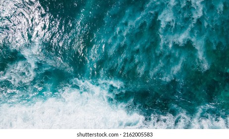 Aerial View Of Big Turquoise Wave Of Indian Ocean In Maldives. Exotic Tropical Landscape From Above. Summer Holiday Or Vacation Travel Concepts