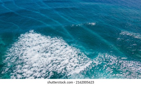 Aerial View Of Big Turquoise Wave Of Indian Ocean In Maldives. Exotic Tropical Landscape From Above. Summer Holiday Or Vacation Travel Concepts