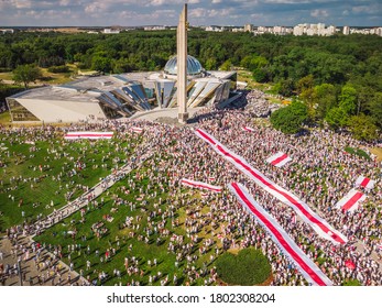 Aerial view of the biggest protests in Belarus history. Elections in Minsk, Belarus 2020. Minsk, Belarus - August 16 2020.