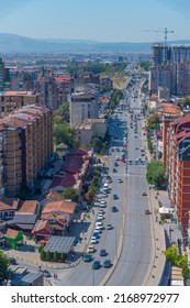 Aerial view of Bill Clinton boulevard in Prishtina, Kosovo
