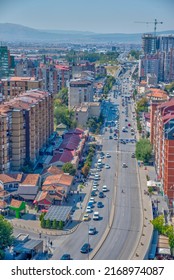 Aerial view of Bill Clinton boulevard in Prishtina, Kosovo