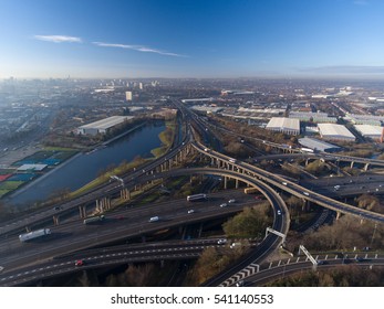 Aerial View Of Birmingham City Centre And Spaghetti Junction, UK.