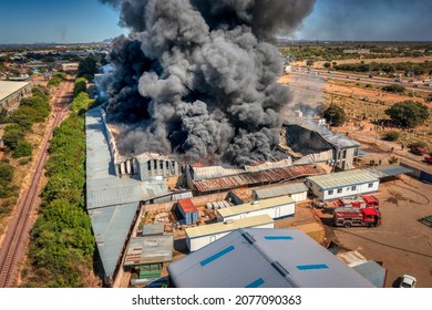 aerial view of the blaze from a burning warehouse in Botswana