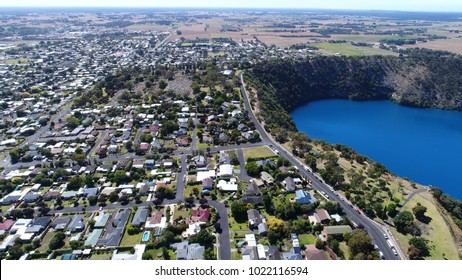 Aerial View of Blue Lake and Mount Gambier town, South Australia 
