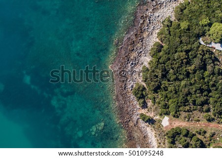 aerial view of the blue water coast line in Greece