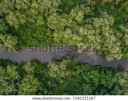 Aerial view of boat in the mangrove Rio Sierpe river in Costa Rica deep inside the jungle Zdjęcia stock © 