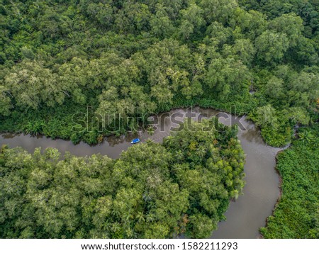 Aerial view of boat in the mangrove Rio Sierpe river in Costa Rica deep inside the jungle Zdjęcia stock © 