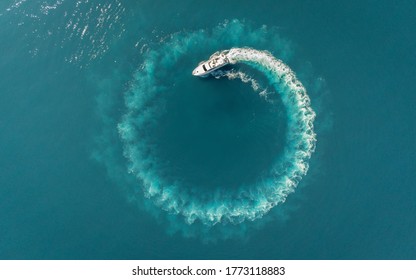 Aerial View Of A Boat On A Yacht At Sea