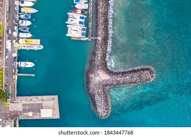 Aerial View Of Boats In Lahaina Beach Right After Sunset. Maui, Hawaii.