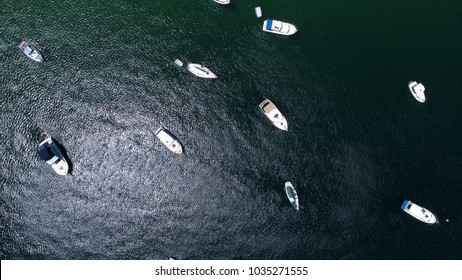 Aerial View Of Boats Moored In Middle Harbour, Sydney 