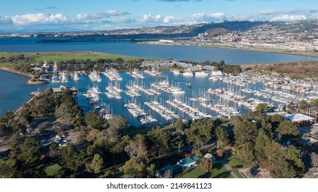 Aerial view of boats over blue water in Berkeley Marina, SF Bay Area, California, USA - Shutterstock ID 2149841123