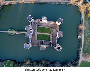 Aerial View Of Bodiam Castle, 14th-century Medieval Fortress With Moat And Soaring Towers In Robertsbridge, East Sussex, England.