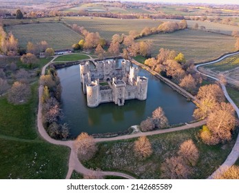 Aerial View Of Bodiam Castle, 14th-century Medieval Fortress With Moat And Soaring Towers In Robertsbridge, East Sussex, England.