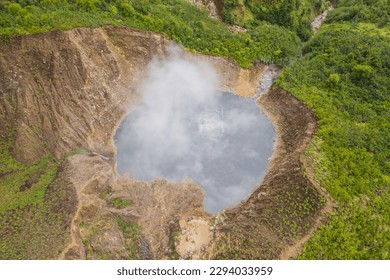 Aerial view of Boiling Lake in the Morne Trois Pitons National Park on the island of Dominica