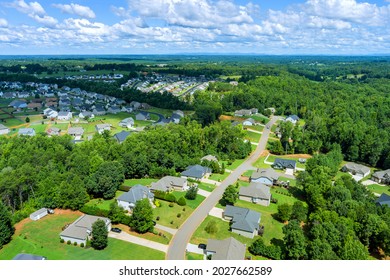 Aerial view Boiling Springs town urban landscape of a small sleeping area roofs of the houses in countryside in South Carolina USA