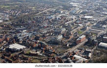 aerial view of Bolton town centre, Lancashire, UK