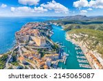 Aerial view of Bonifacio town in Corsica island, France