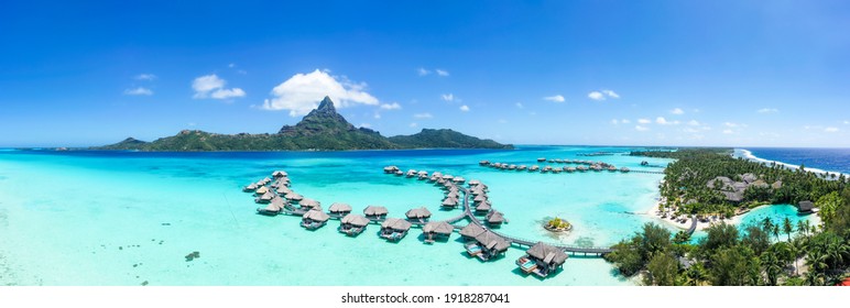 Aerial View Of The Bora Bora Atoll And Luxury Beach Resort