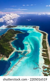 Aerial View Of Bora Bora French Polynesia An Atoll In The Pacific Ocean Luxury Vacation Island Tropical Resort Travel Tourism South Pacific