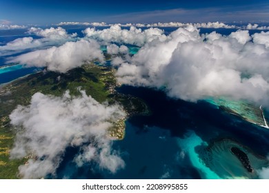 Aerial View Of Bora Bora French Polynesia An Atoll In The Pacific Ocean Luxury Vacation Island Tropical Resort Travel Tourism South Pacific