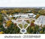 Aerial view of the botanical garden in Montreal, Quebec, Canada