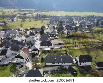 Aerial View Of Bovec Settlement In The Soča Valley, Slovenia, EU