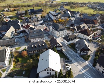 Aerial View Of Bovec Settlement In The Soča Valley, Slovenia, EU