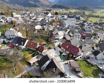 Aerial View Of Bovec Settlement In The Soča Valley, Slovenia, EU