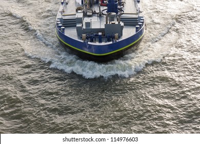 Aerial View Bow Wave Of A Cargo Ship