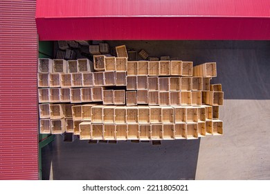 Aerial View Of Boxes For Potatoes Storage In Farm