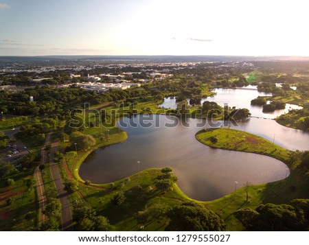 Aerial View of Brasilia City Park. The Lakes.