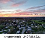 An aerial view of a breathtaking sunset over Bradford side of Haverhill, Massachusetts.