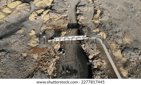 Aerial view of the bridge Leif the Lucky at Reykjanes peninsula in Iceland