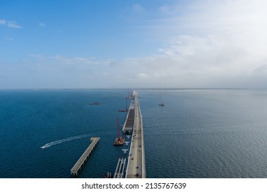 Aerial View Of A Bridge On Pensacola Bay In Pensacola, Florida 