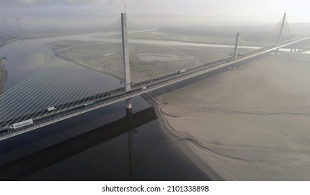 An Aerial View Of A Bridge Over The Mersey River 