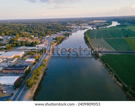 An aerial view of a bridge over a river in Clarksville, Tennessee