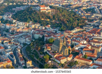 Aerial view of Brno city centre with its most know historic buildings