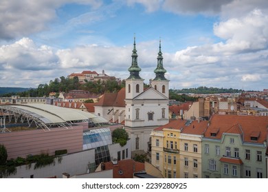 Aerial view of Brno with Spilberk Castle and St. Michael Church - Brno, Czech Republic