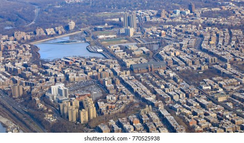 Aerial view of the Bronx, and the Fordham Road area, with the Kingsbridge Armory and Jerome Park Reservoir. - Shutterstock ID 770525938