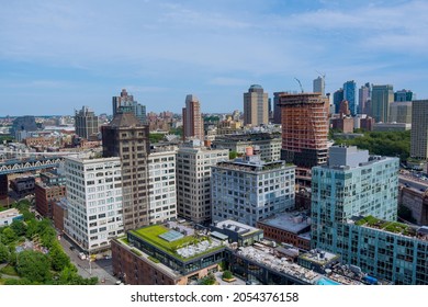 Aerial View Brooklyn Bridge In New York Majestic Downtown Brooklyn Skyline In USA