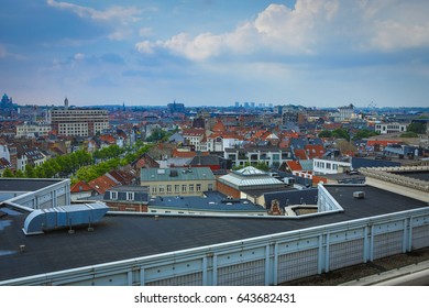 Aerial View Of Brussels, Belgium With The Atomium Building