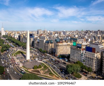Aerial view of Buenos Aires city with Obelisk and 9 de julio avenue - Buenos Aires, Argentina