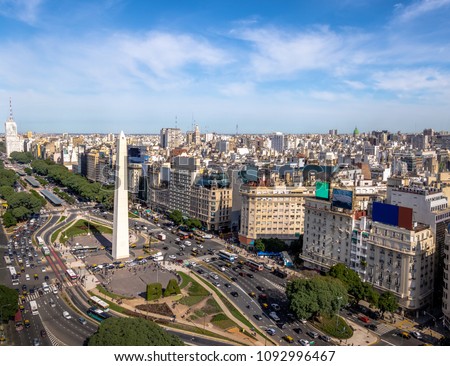 Aerial view of Buenos Aires city with Obelisk and 9 de julio avenue - Buenos Aires, Argentina