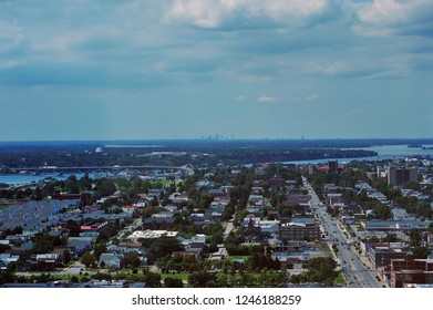 Aerial View Of Buffalo, Niagara River, Canada And Niagara Falls