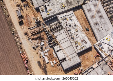 Aerial View Of Building Site And Harvest Fields In Poland