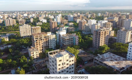 Aerial View Of Buildings In Capital City Dhaka, Bangladesh. View From Mohammadpur In Bright Sunny Day.