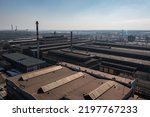 Aerial view of buildings of Huta Stalowa Wola steel mill in Stalowa Wola city, Poland