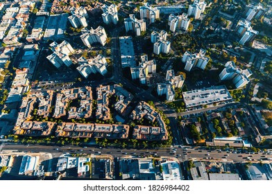 Aerial view of buildings on near Westwood, Los Angeles, CA